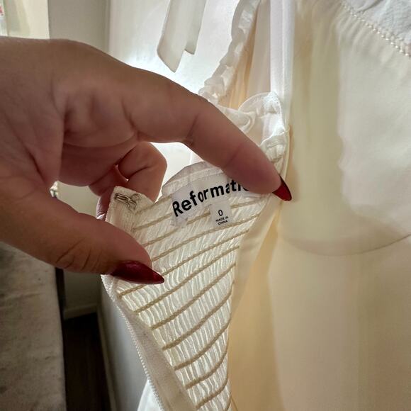 Reformation Adler Ivory Midi Dress Size 0 Smocked Back Ruffle Hem Cottagecore - Picture 8 of 14